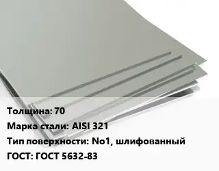 Лист нержавеющий 70 Сталь: AISI 321 Тип:No1, шлифованный ГОСТ 5632-83